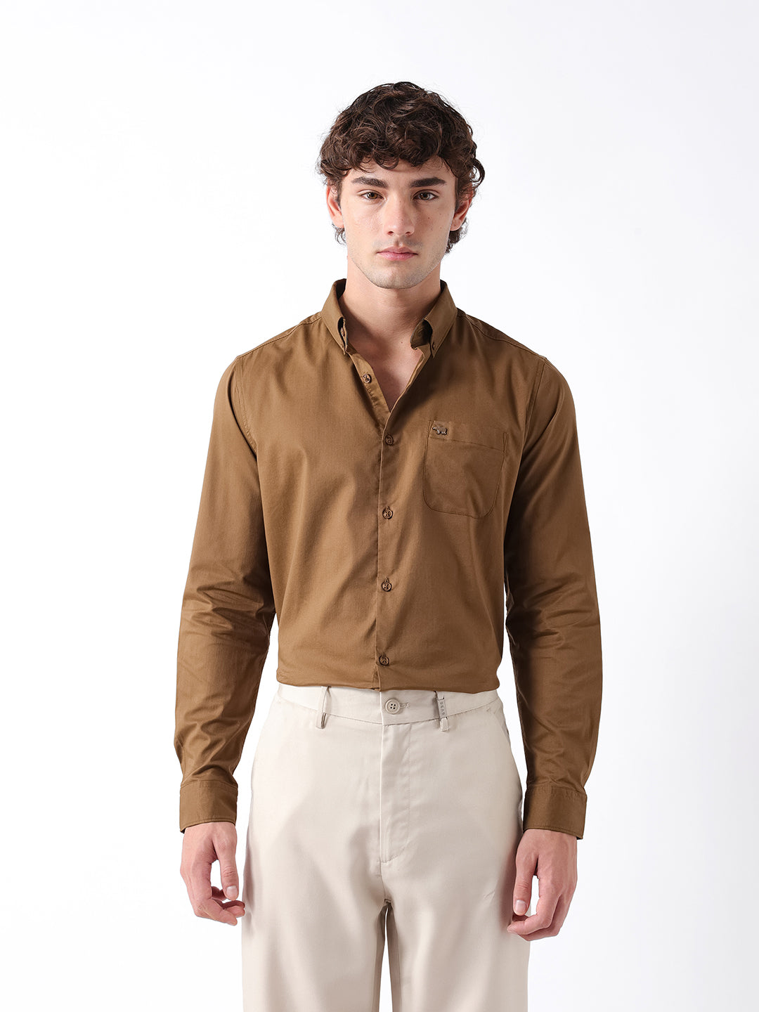 Men Mustard Cotton Solid Shirt