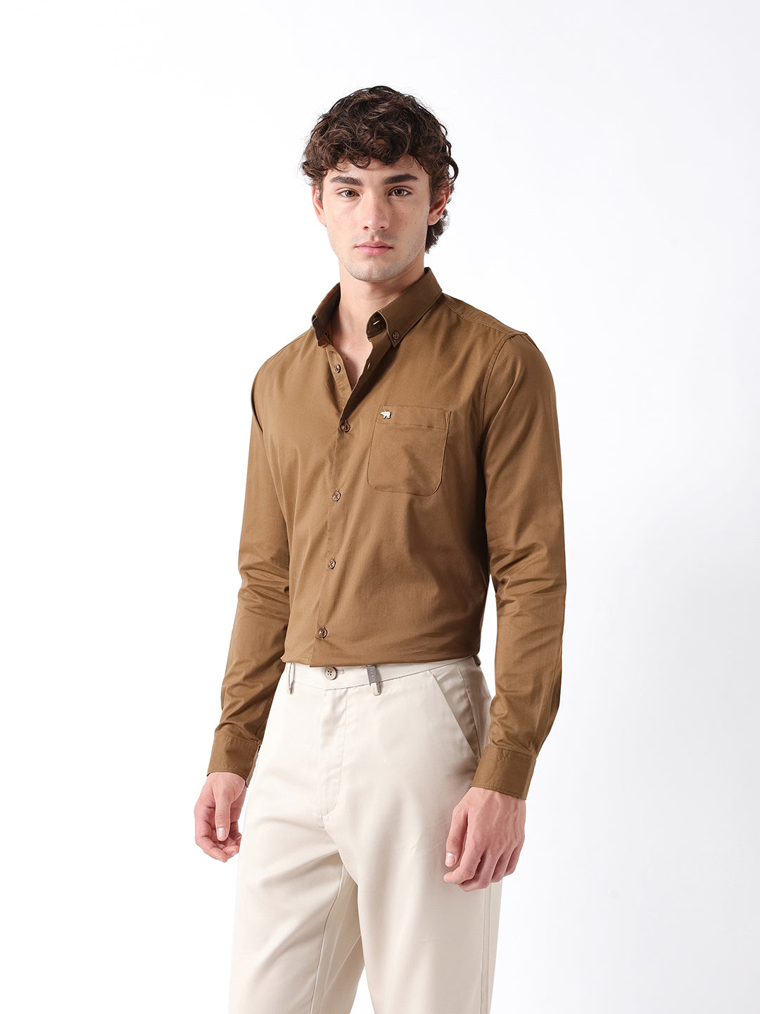 Men Mustard Cotton Solid Shirt