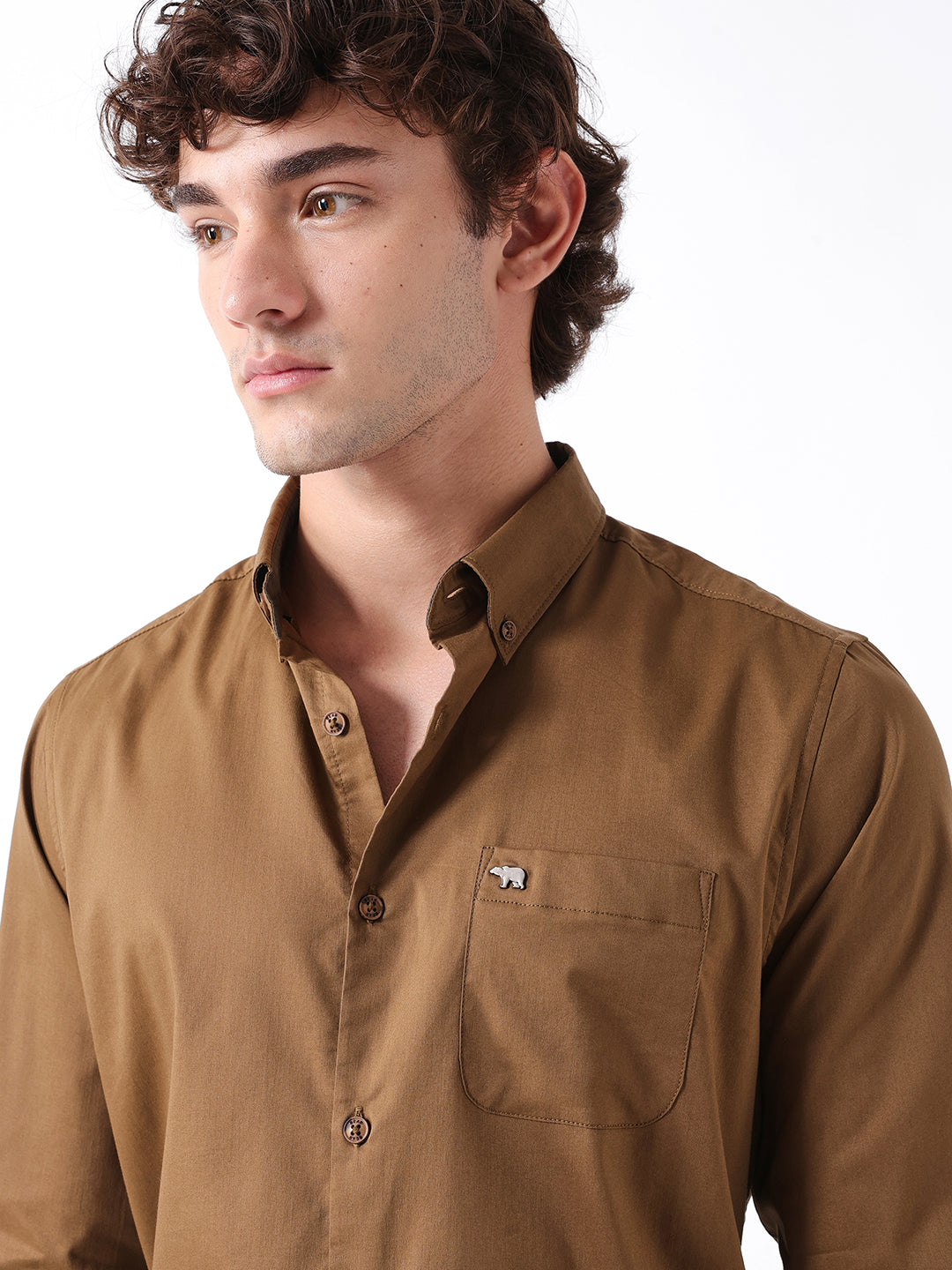 Men Mustard Cotton Solid Shirt