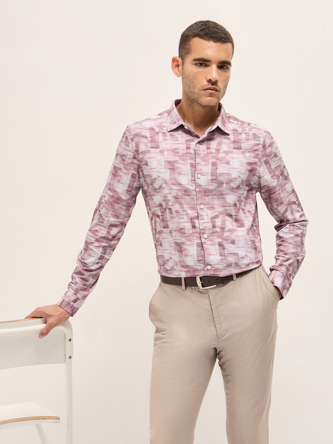 Men Pink Abstract Geometric print Tailored Fit Formal Shirt