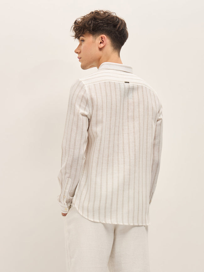 Men White Stripes Slim Fit Casual Shirt