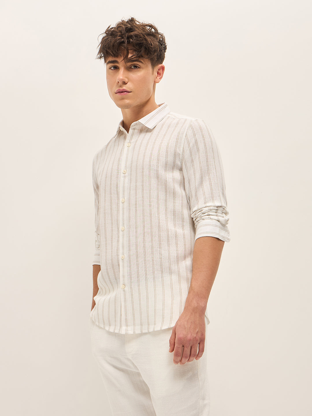 Men White Stripes Slim Fit Casual Shirt