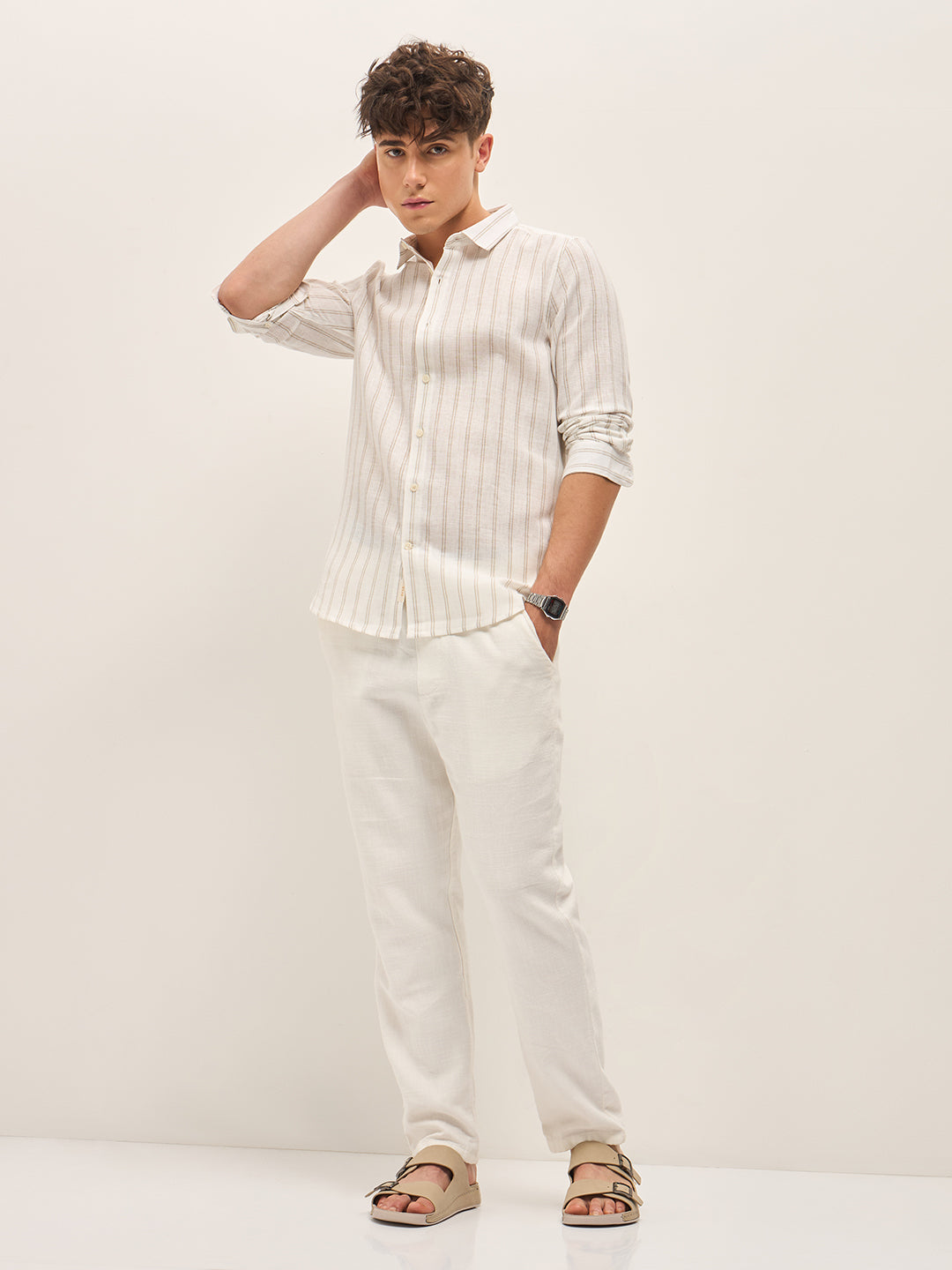 Men White Stripes Slim Fit Casual Shirt