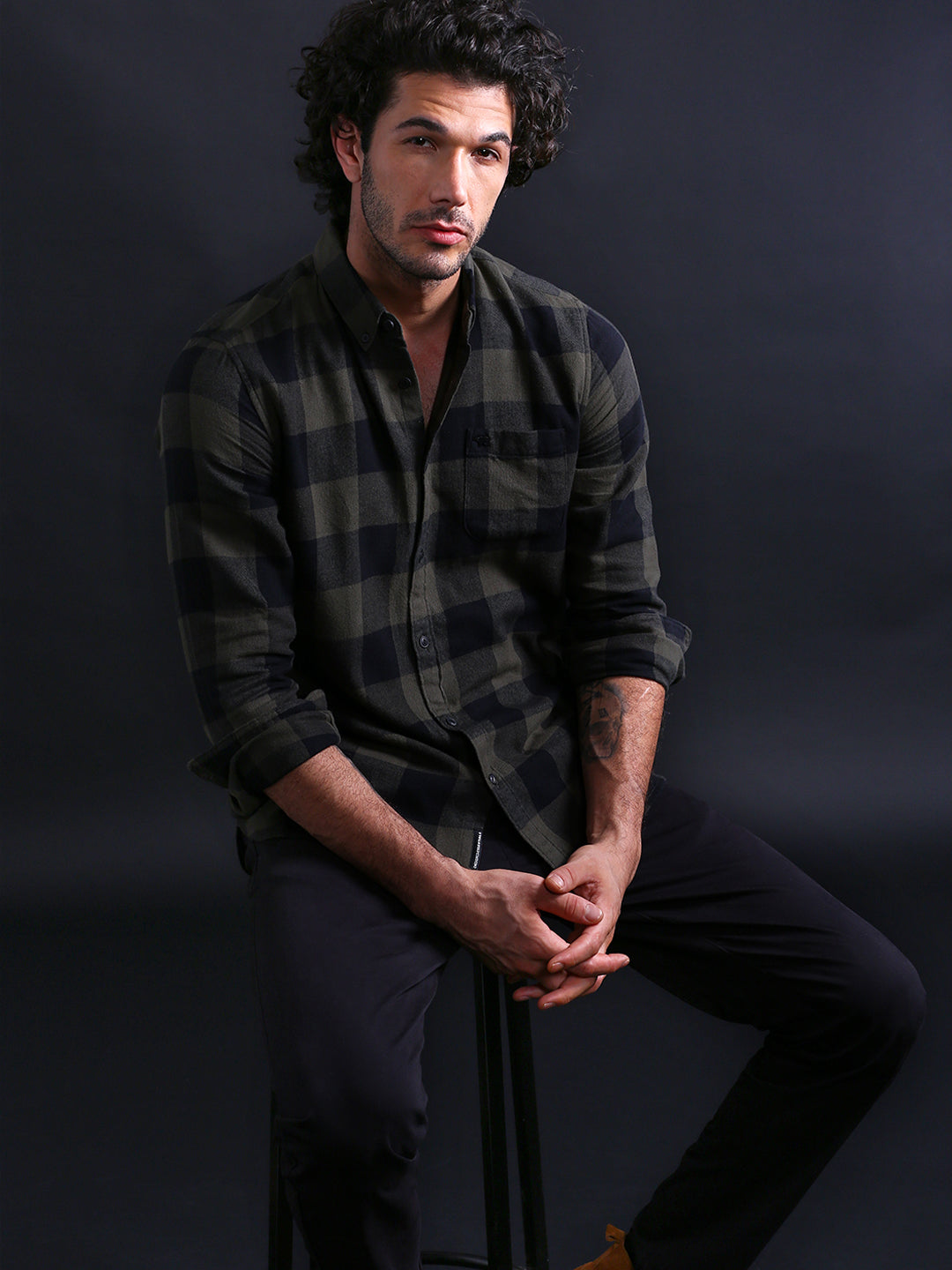 Men Olive Casual Shirt