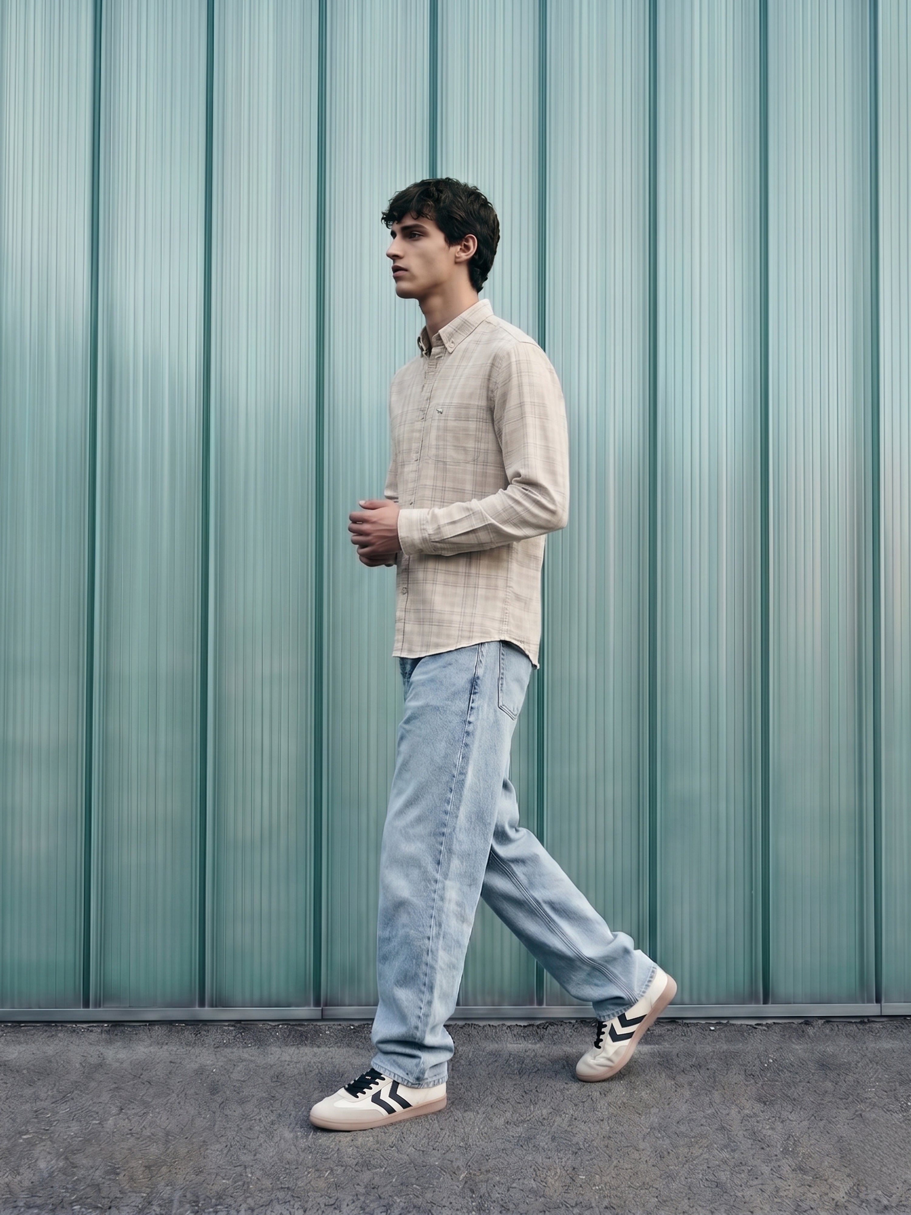 Men Beige Checked Shirt