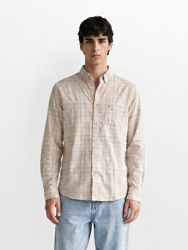 Men Beige Checked Shirt
