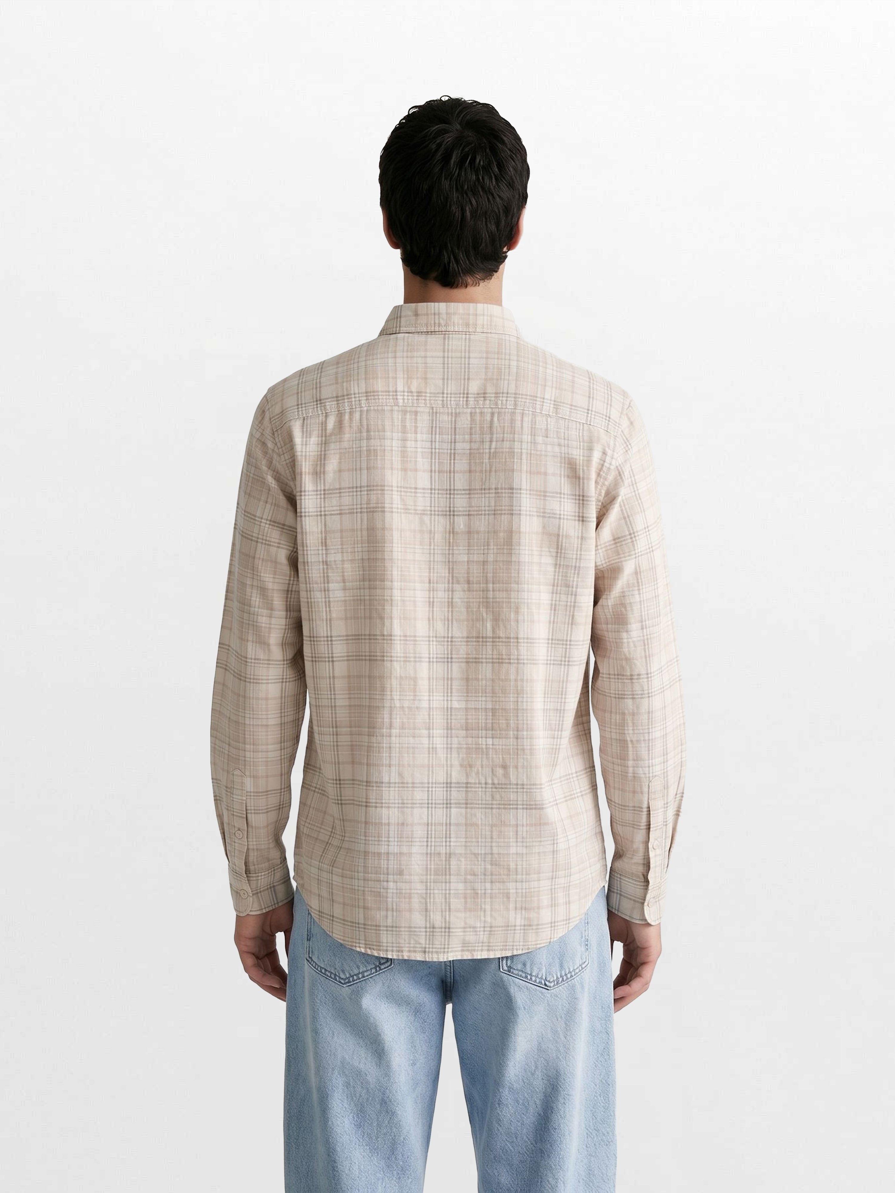 Men Beige Checked Shirt