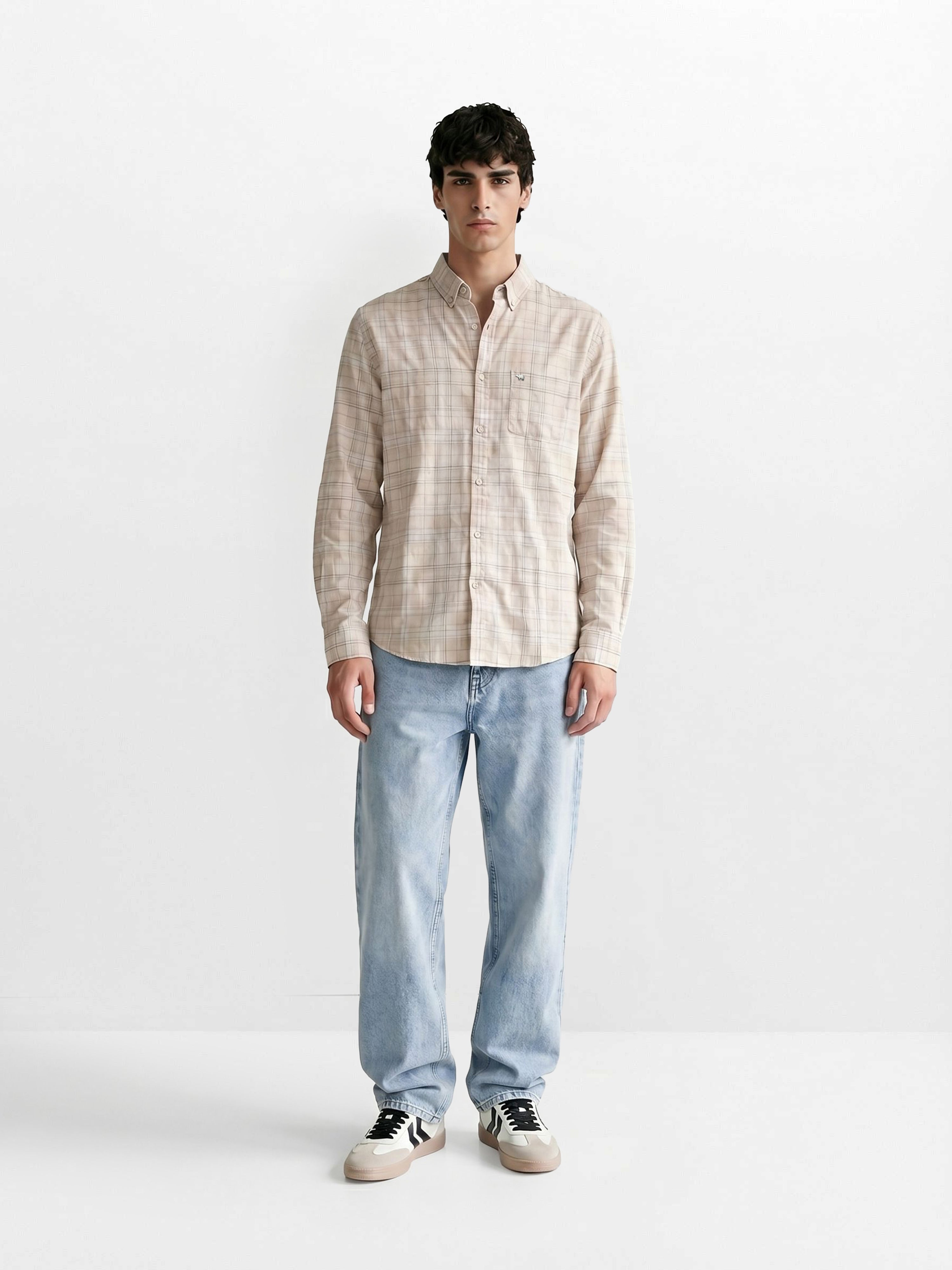 Men Beige Checked Shirt