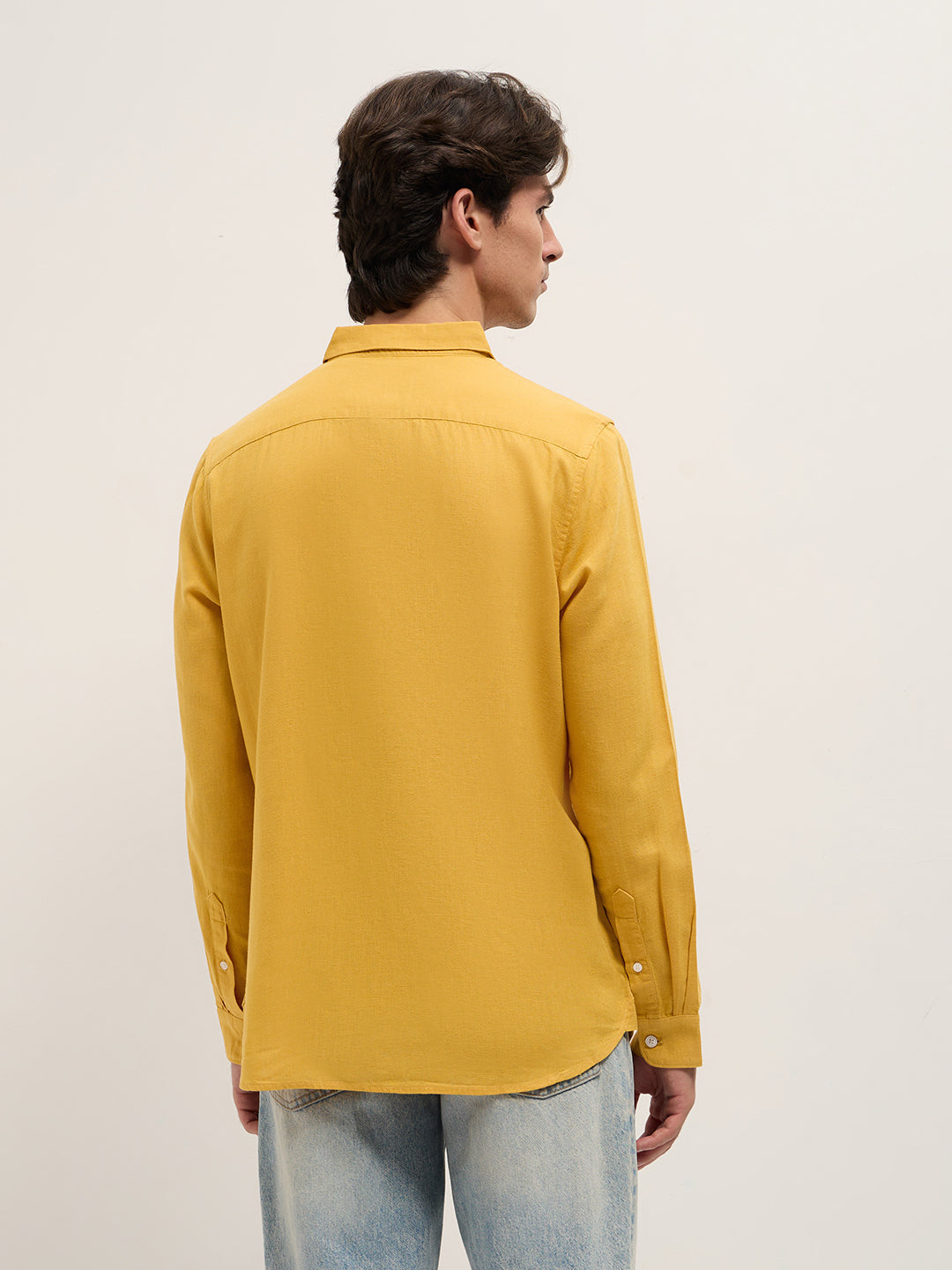 Men Yellow Solid Lyocell Slim Fit Casual Shirt