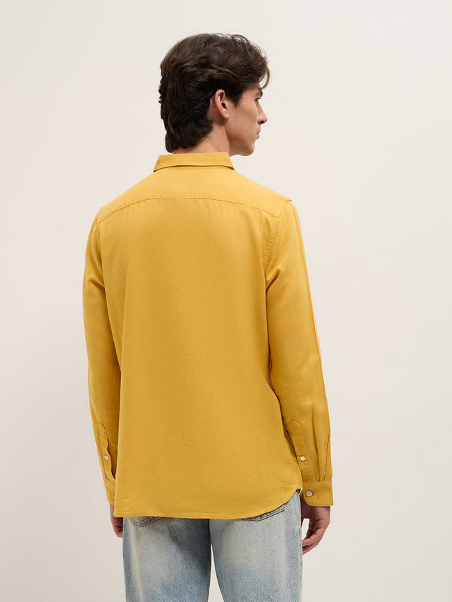 Men Yellow Solid Lyocell Slim Fit Casual Shirt