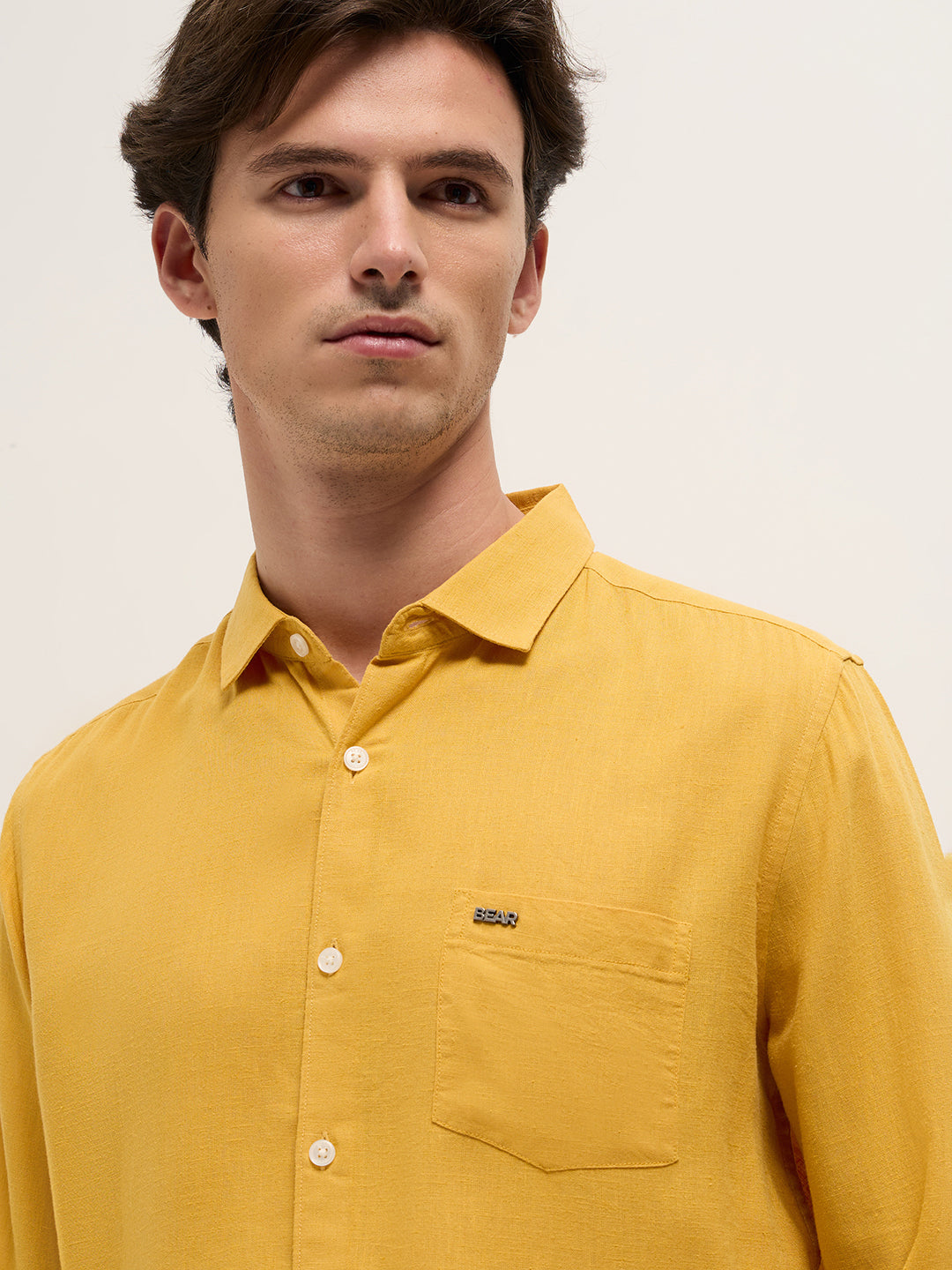 Men Yellow Solid Lyocell Slim Fit Casual Shirt