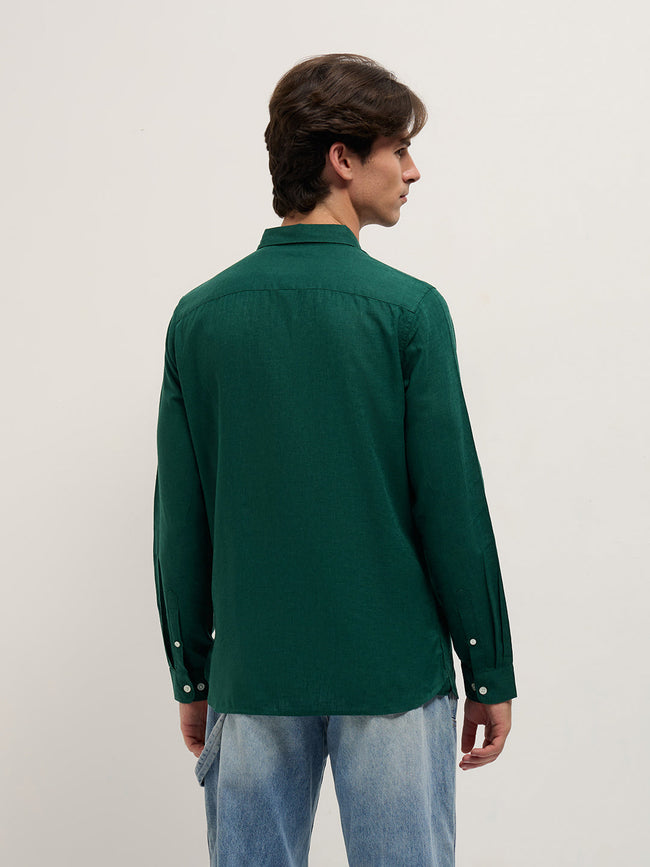 Men Green Solid Lyocell Slim Fit Casual Shirt