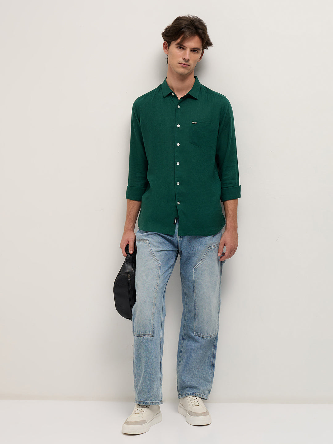 Men Green Solid Lyocell Slim Fit Casual Shirt