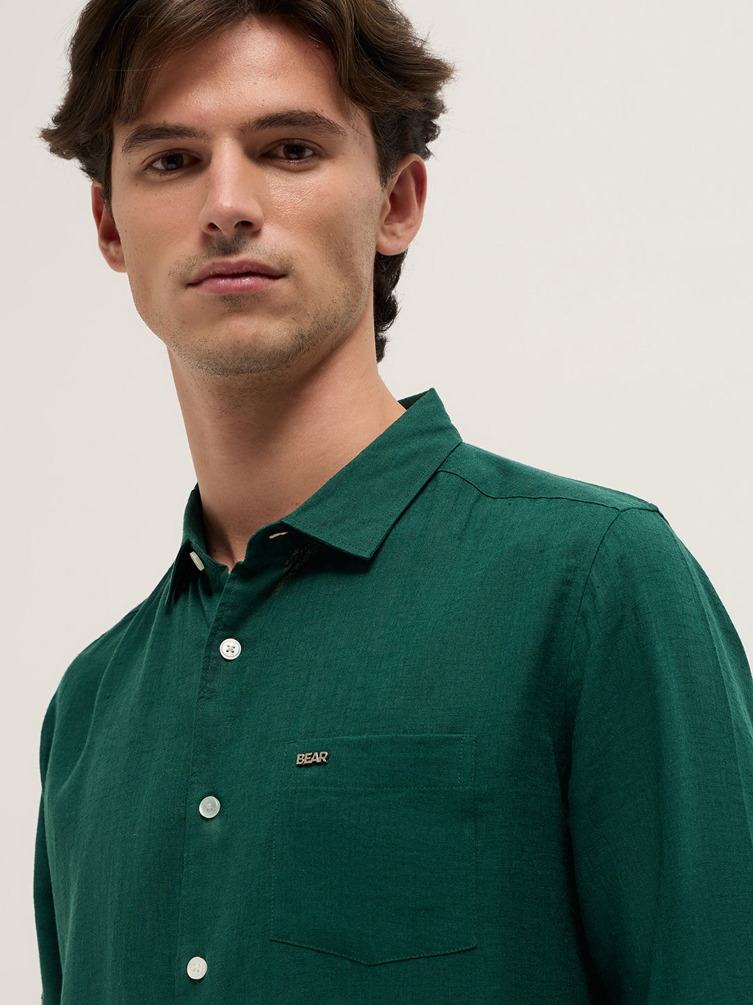 Men Green Solid Lyocell Slim Fit Casual Shirt