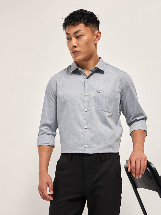 Men Grey Solid Tailored Fit Polyester Blend Formal Shirt