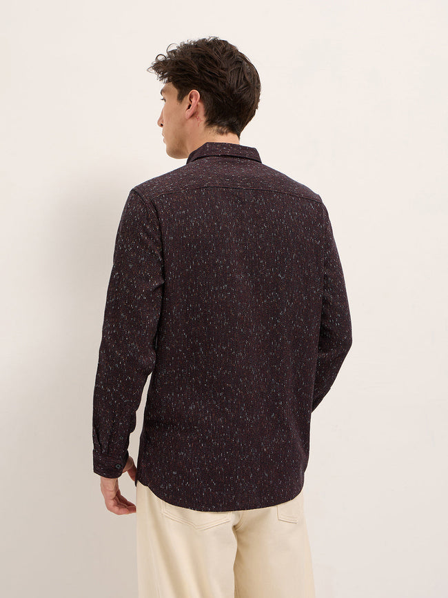 Men Rust Woven Design Cotton Blend Slim Fit Casual Shirt