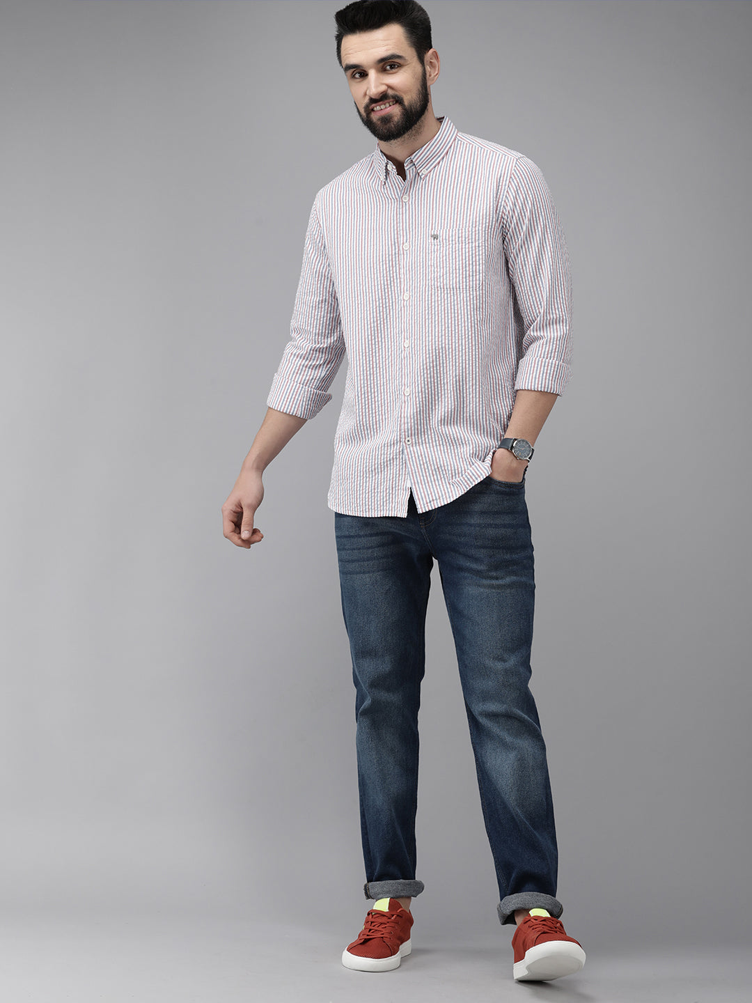 Men Multi  Seersucker Cotton Casual Shirt