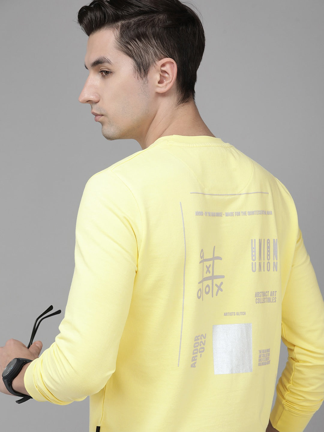 Men Ardor Edition Yellow Slim Fit Printed Pure Cotton Sweatshirt