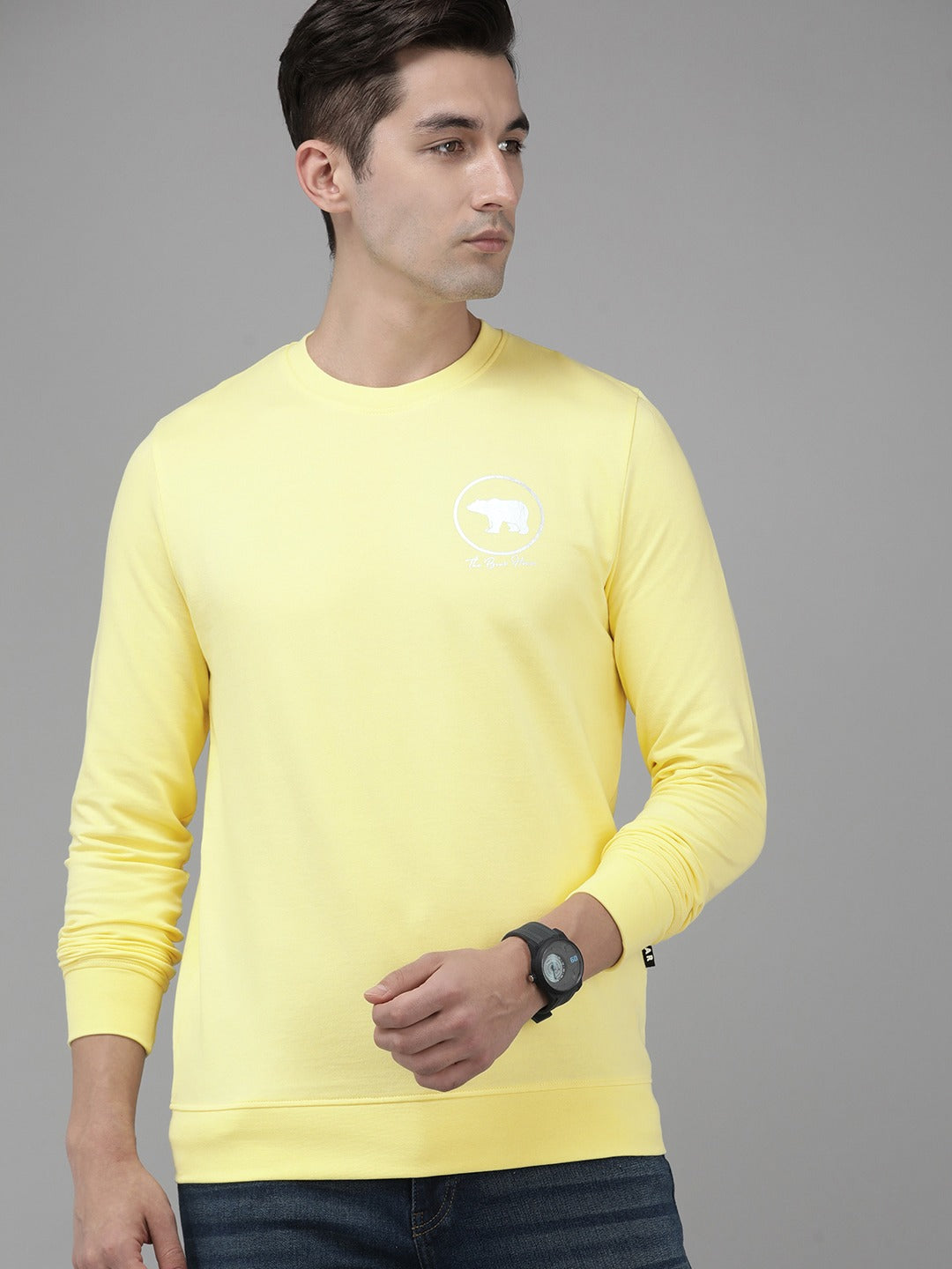 Men Ardor Edition Yellow Slim Fit Printed Pure Cotton Sweatshirt