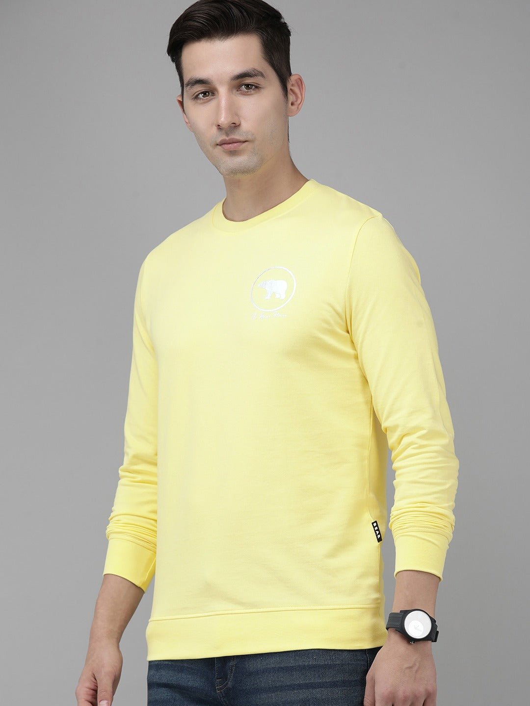 Men Ardor Edition Yellow Slim Fit Printed Pure Cotton Sweatshirt
