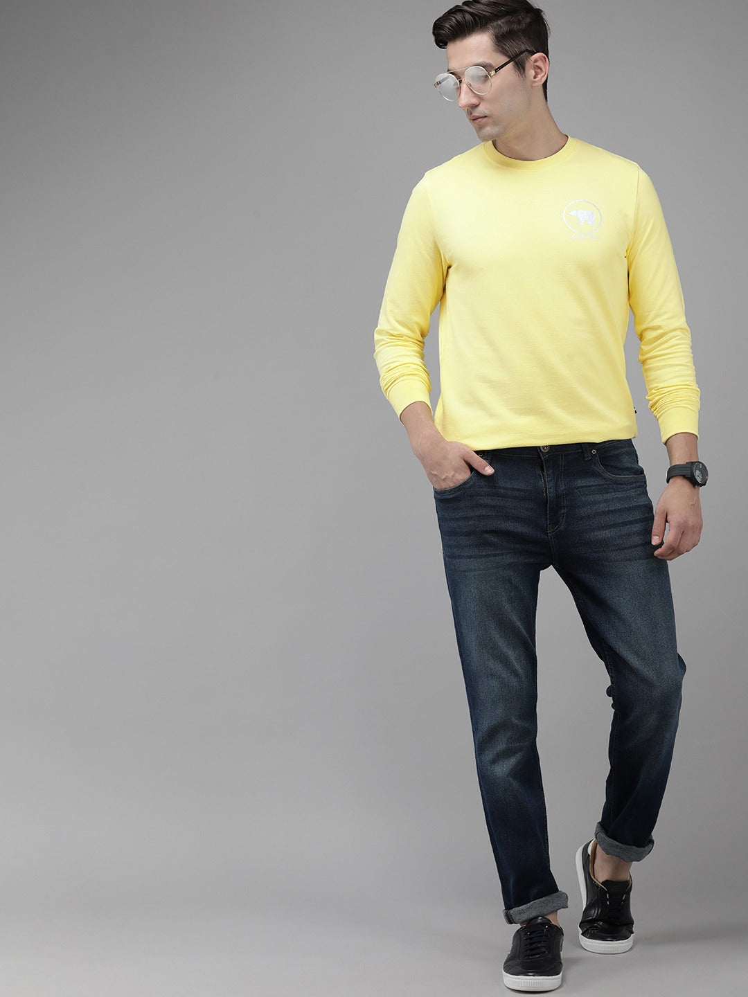 Men Ardor Edition Yellow Slim Fit Printed Pure Cotton Sweatshirt