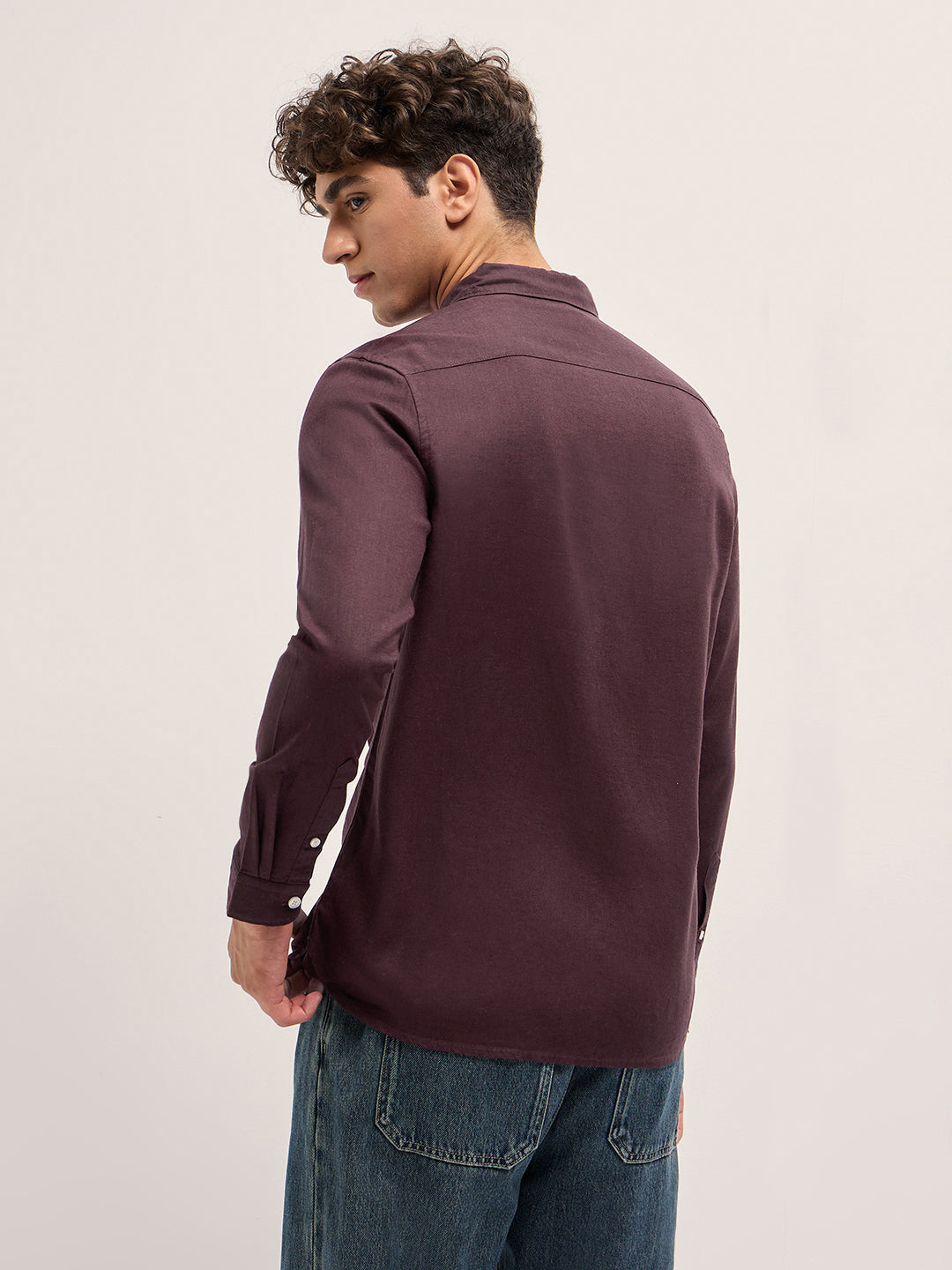 Men Maroon Solid Lyocell Slim Fit Casual Shirt