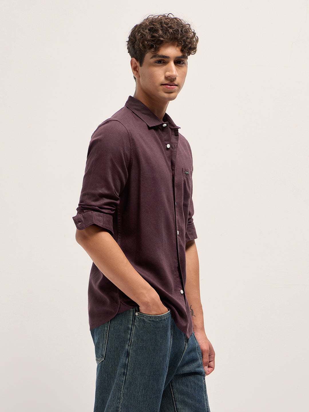 Men Maroon Solid Lyocell Slim Fit Casual Shirt