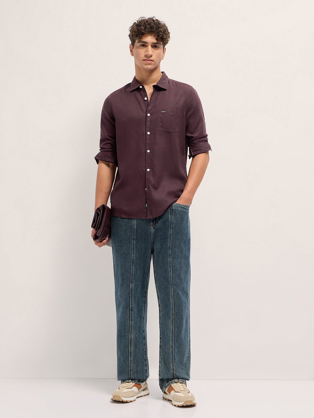 Men Maroon Solid Lyocell Slim Fit Casual Shirt