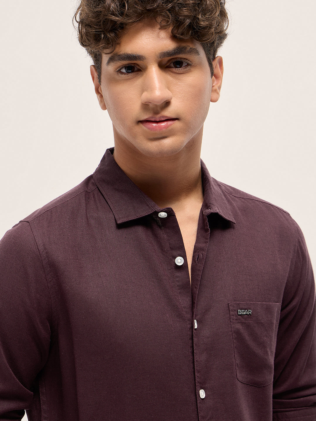Men Maroon Solid Lyocell Slim Fit Casual Shirt