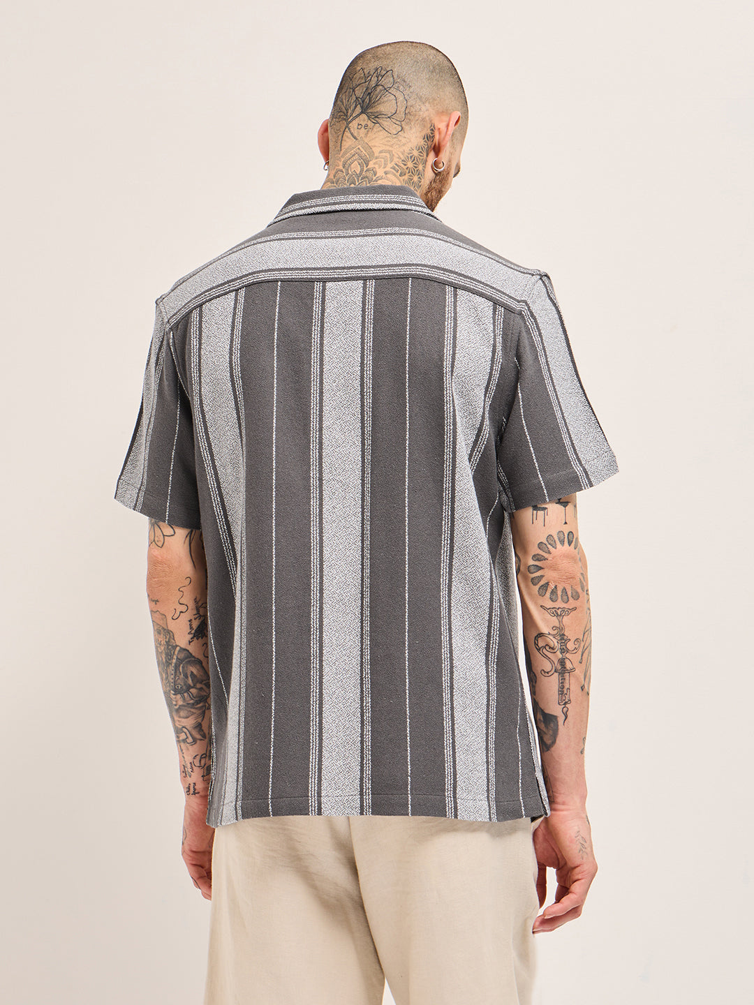 Men Grey Striped Regular Fit Casual Shirt