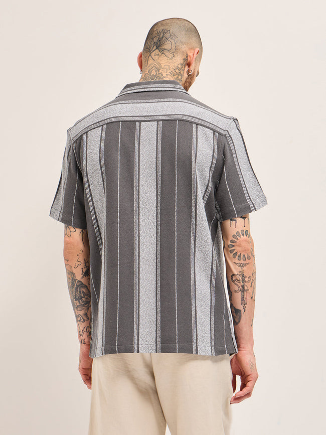 Men Grey Striped Regular Fit Casual Shirt