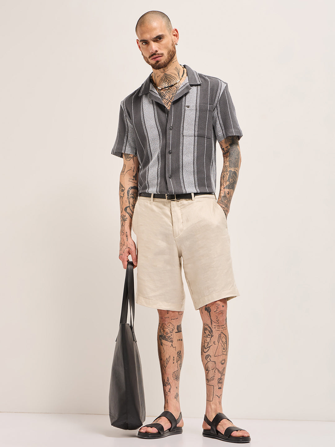 Men Grey Striped Regular Fit Casual Shirt