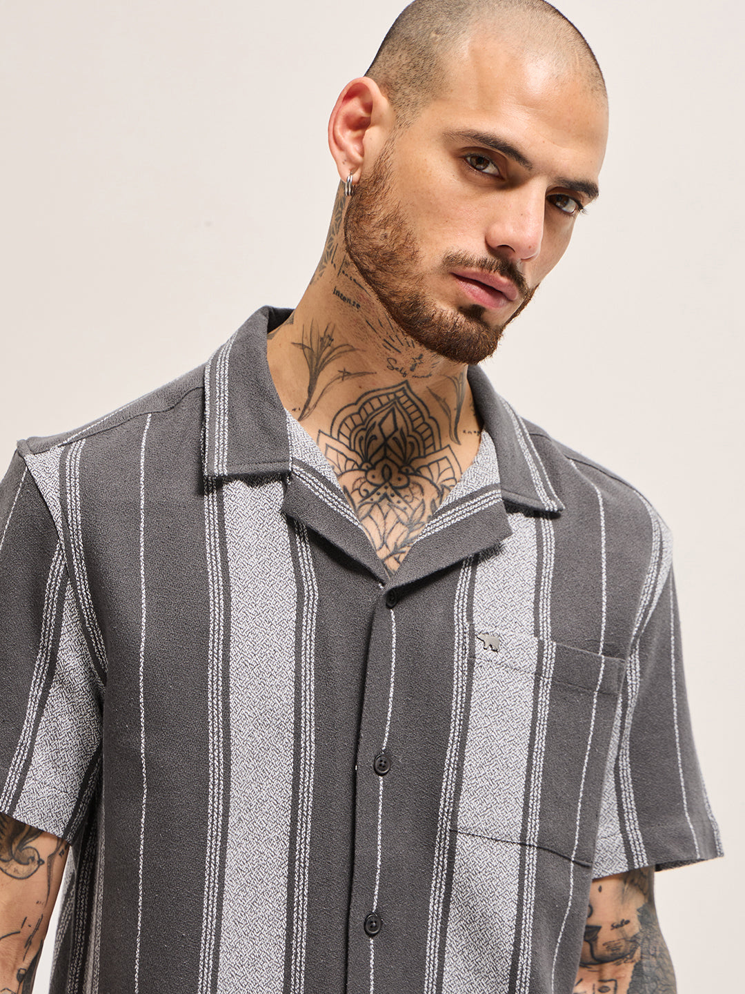 Men Grey Striped Regular Fit Casual Shirt