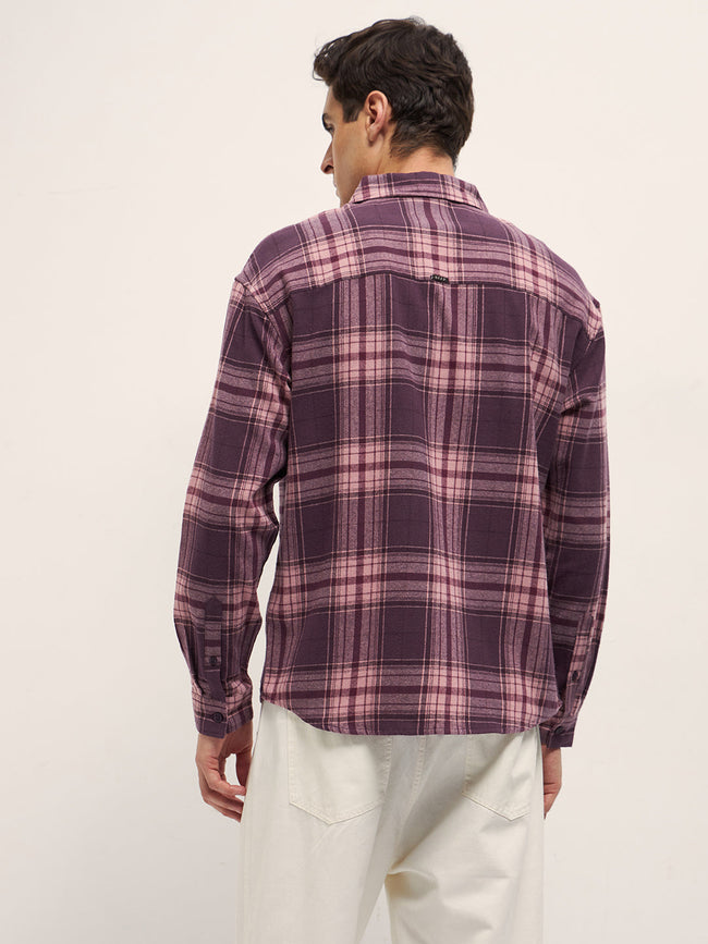 Men Purple Woven Checked Design Relax Fit Overshirt