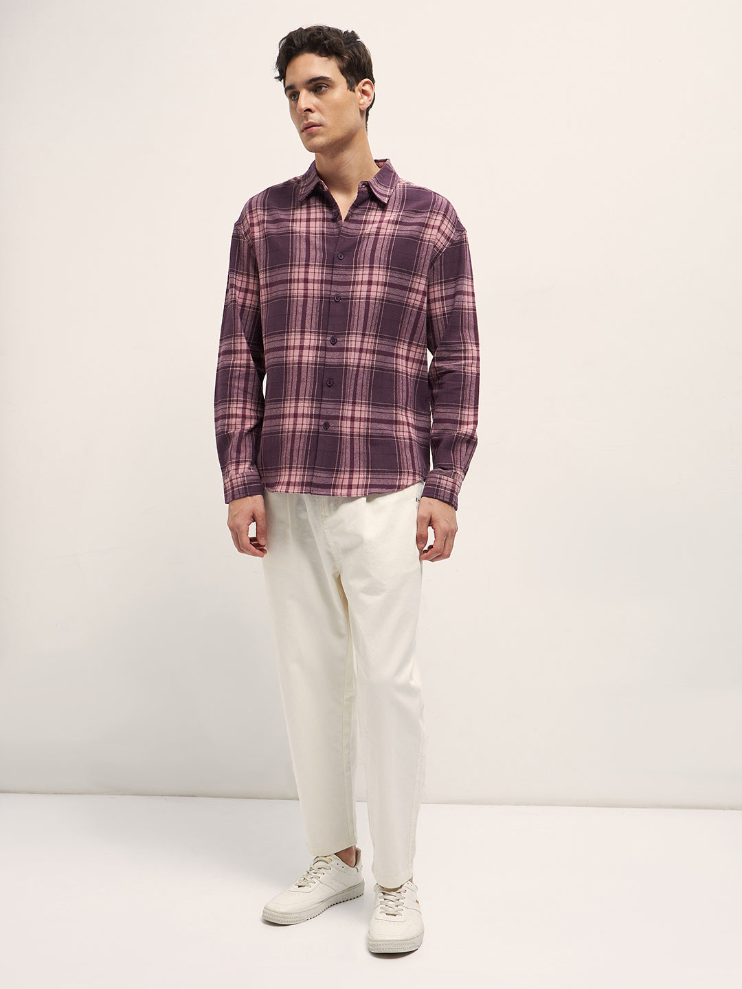 Men Purple Woven Checked Design Relax Fit Overshirt