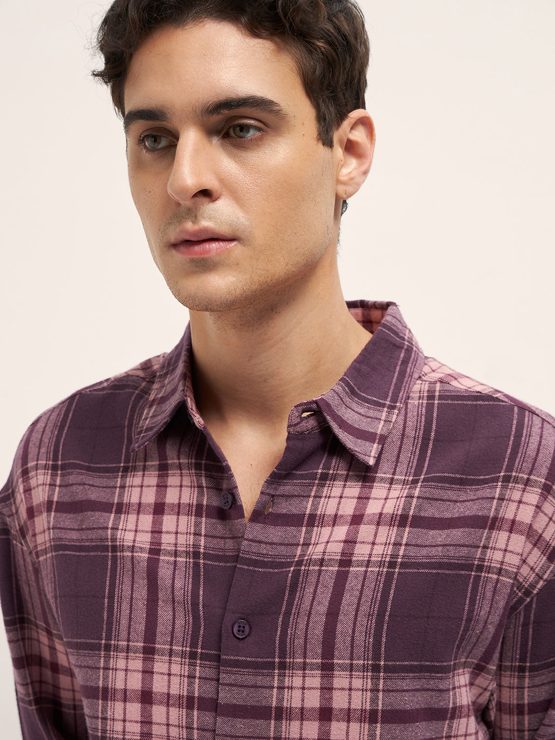 Men Purple Woven Checked Design Relax Fit Overshirt