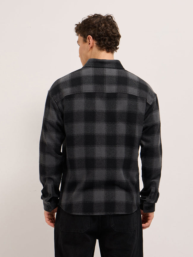 Men Grey & Black Tartan Checked Relaxed Fit Overshirt