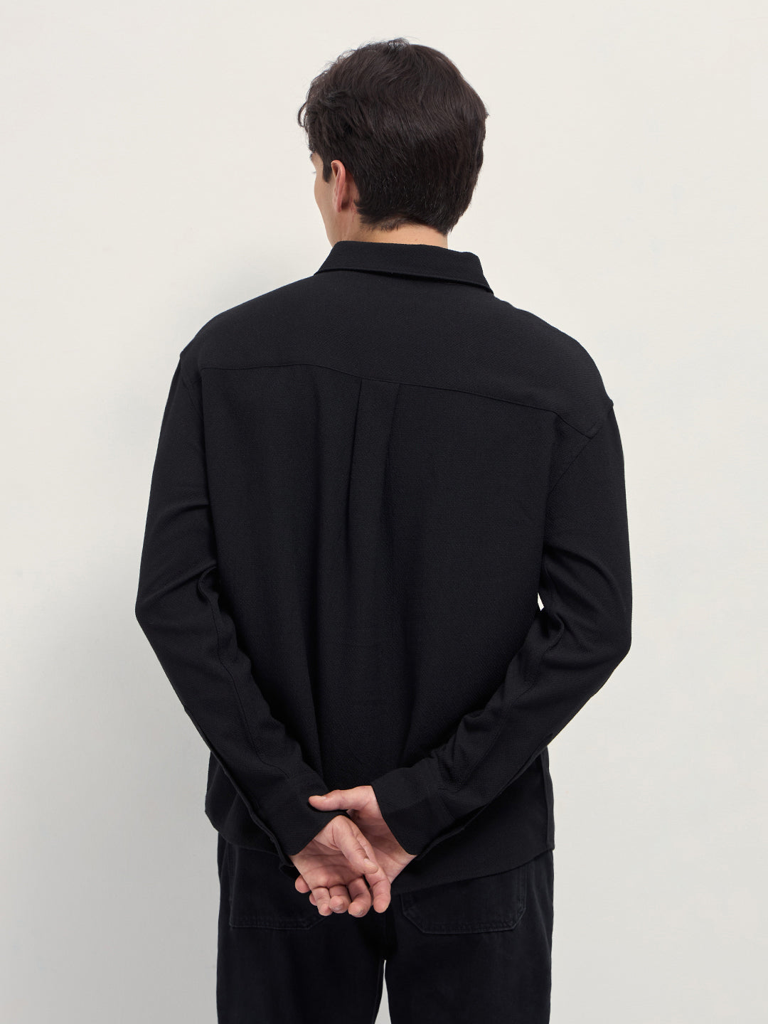 Men Black Woven Textured Relaxed Fit Casual Shirt