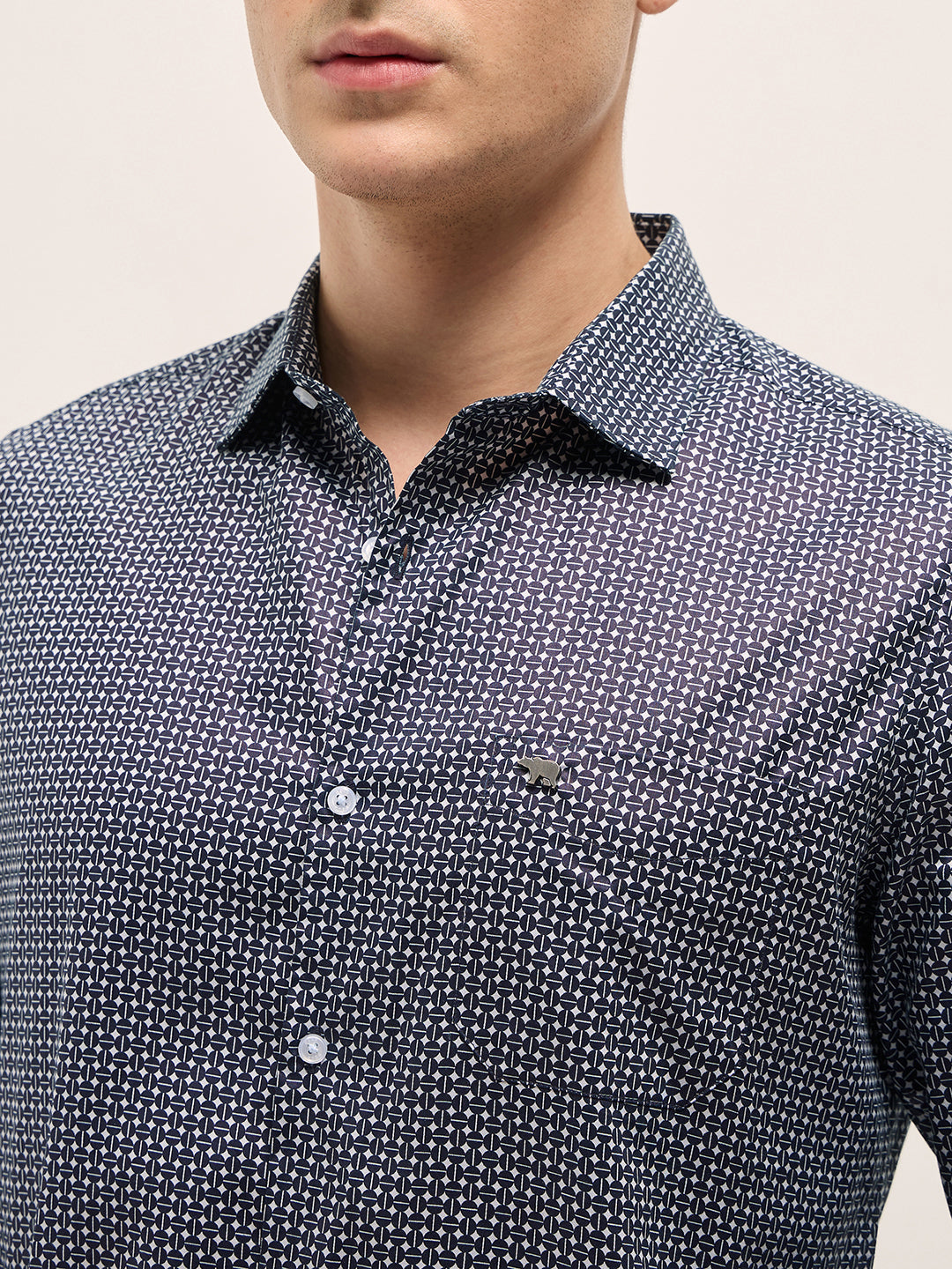 Men Navy Blue Geometric Printed Tailored Fit Formal Shirt