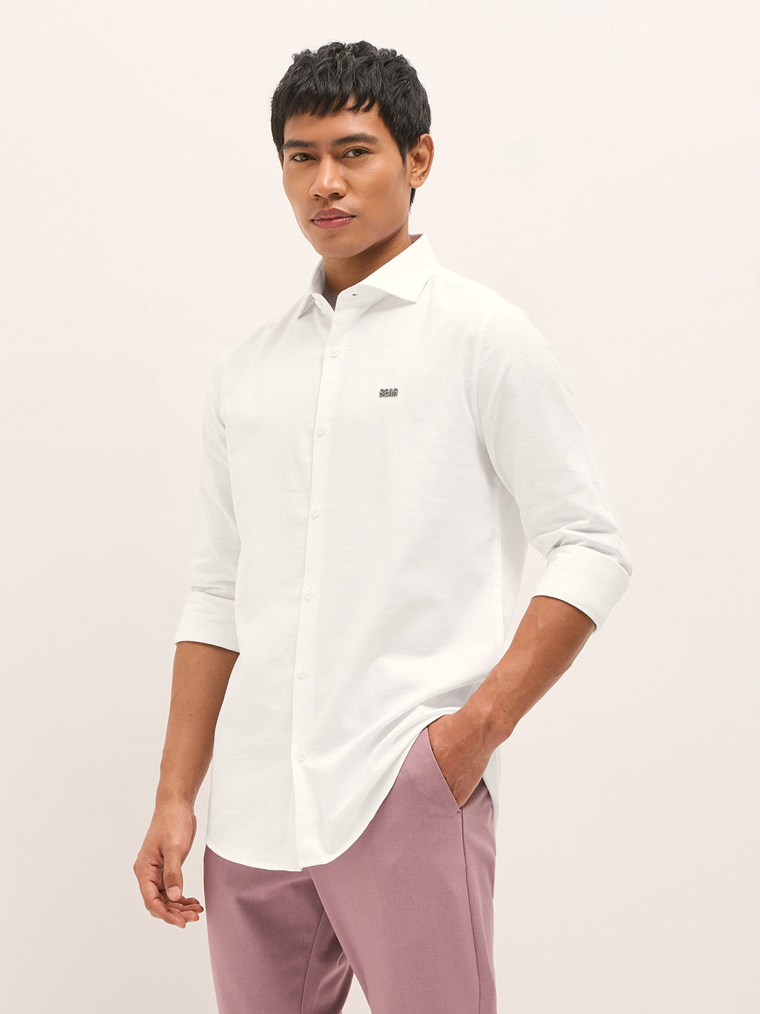 Men Shirt White Solid Tailored Fit Cotton Formal Shirt