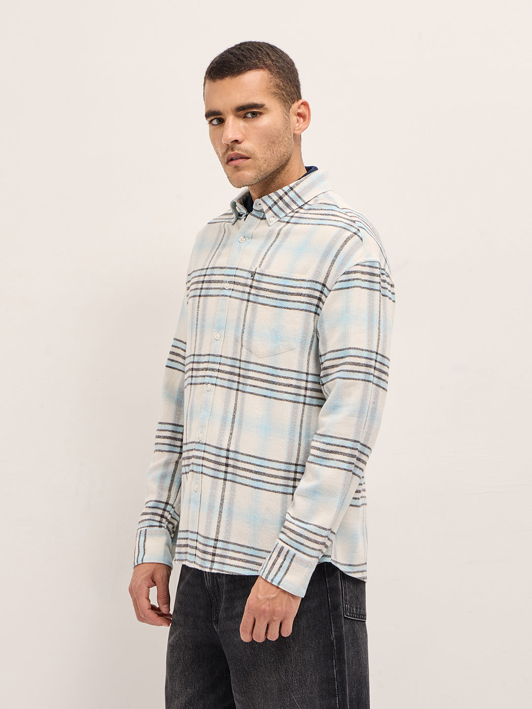 Men Multi-Color Checkered Relax Fit Flannel Overshirt