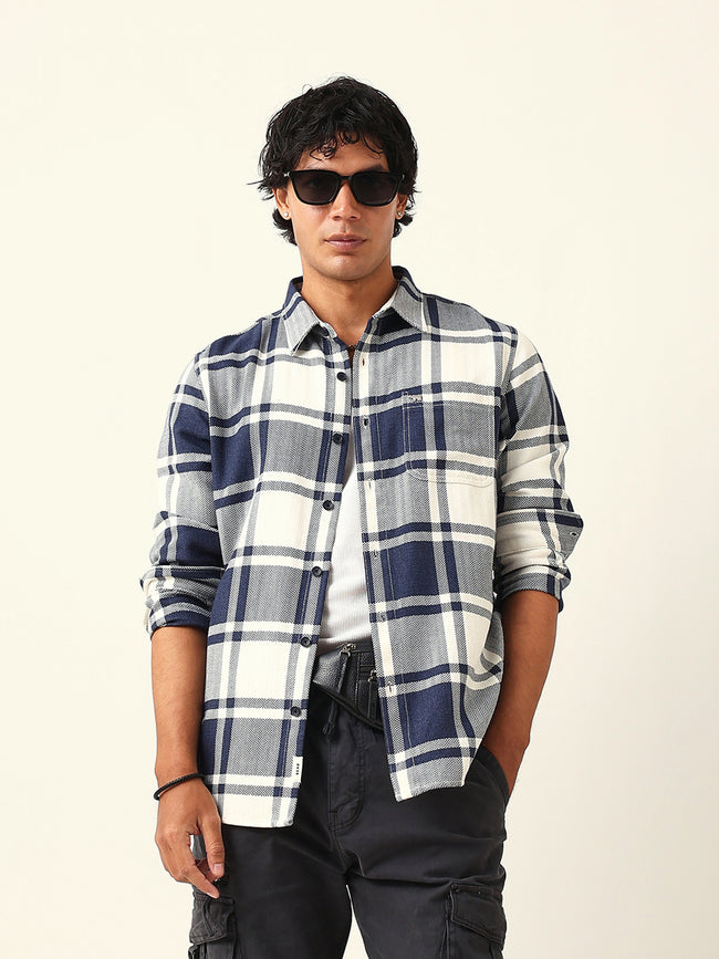 Men Blue Cotton Shirt
