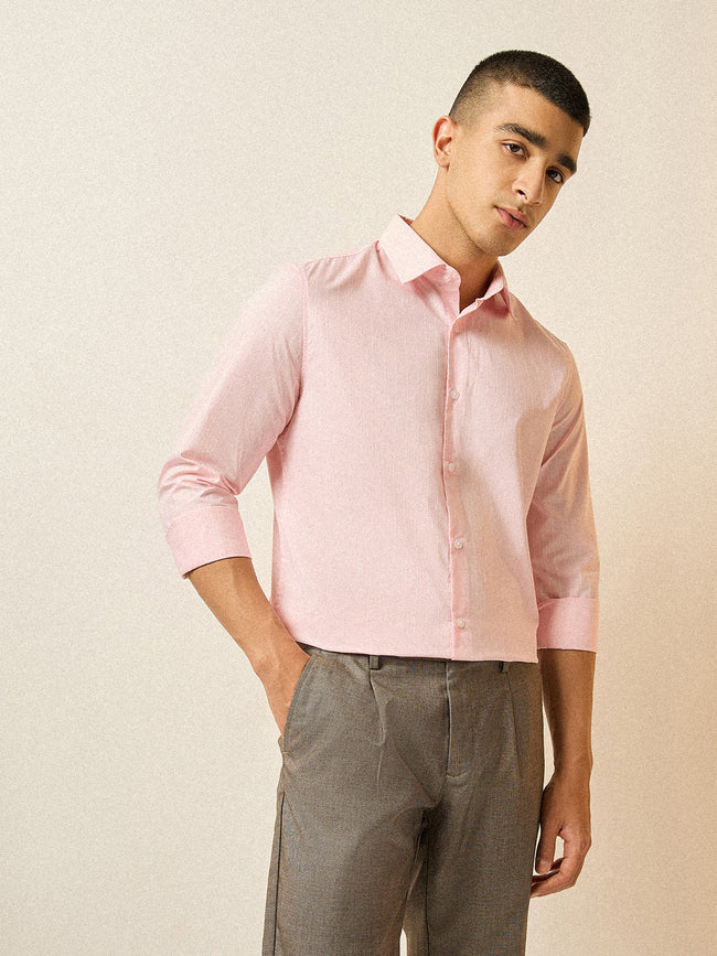 Men Light Pink Striped Tailored Fit Formal Shirt
