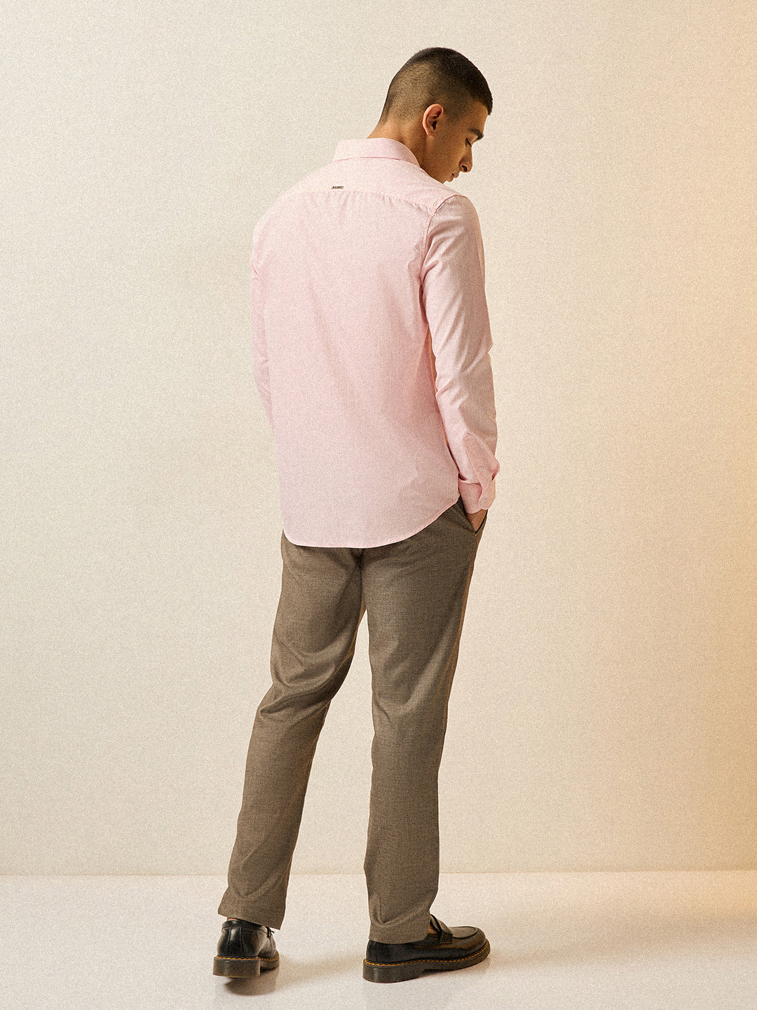 Men Light Pink Striped Tailored Fit Formal Shirt