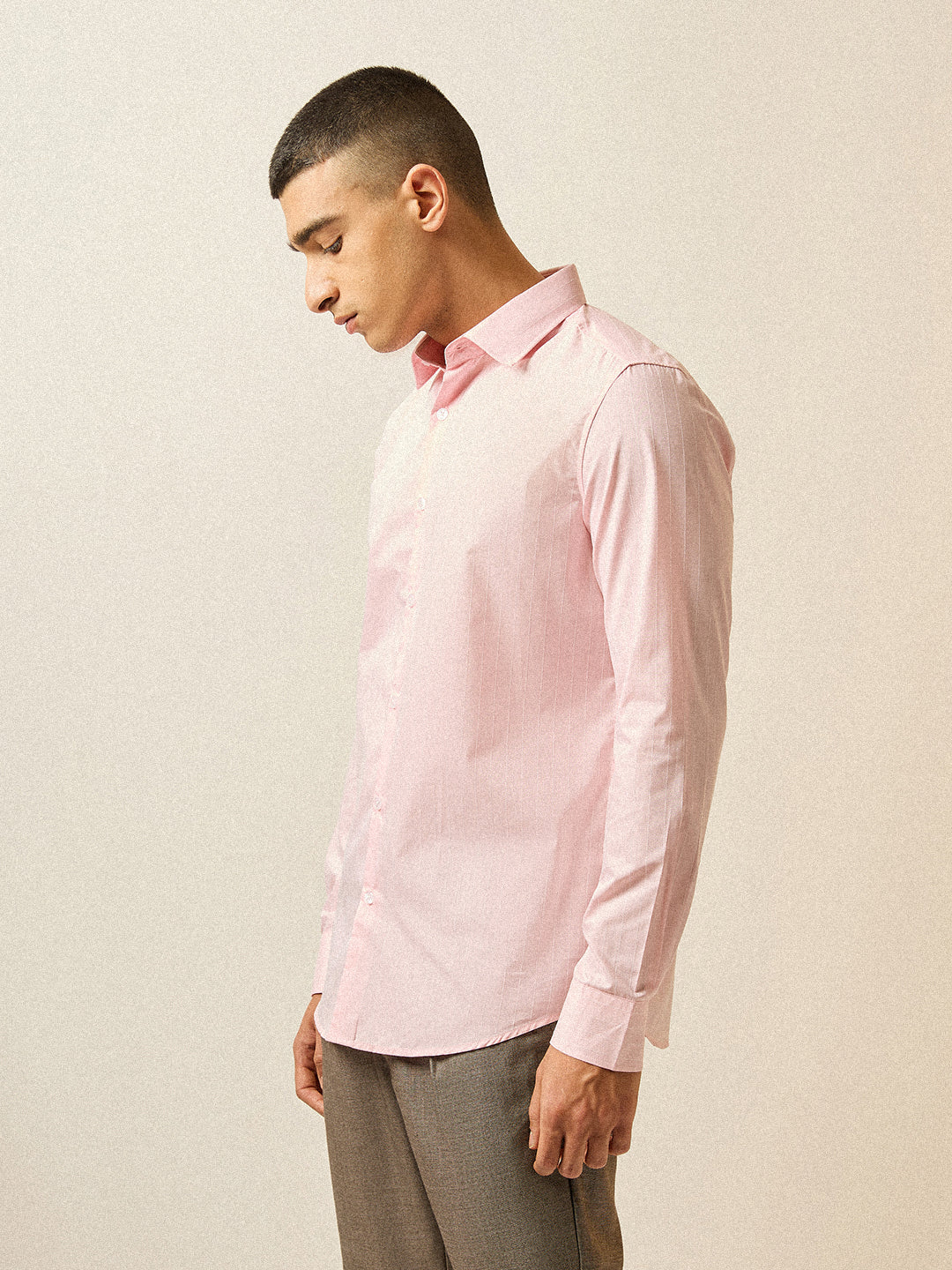 Men Light Pink Striped Tailored Fit Formal Shirt