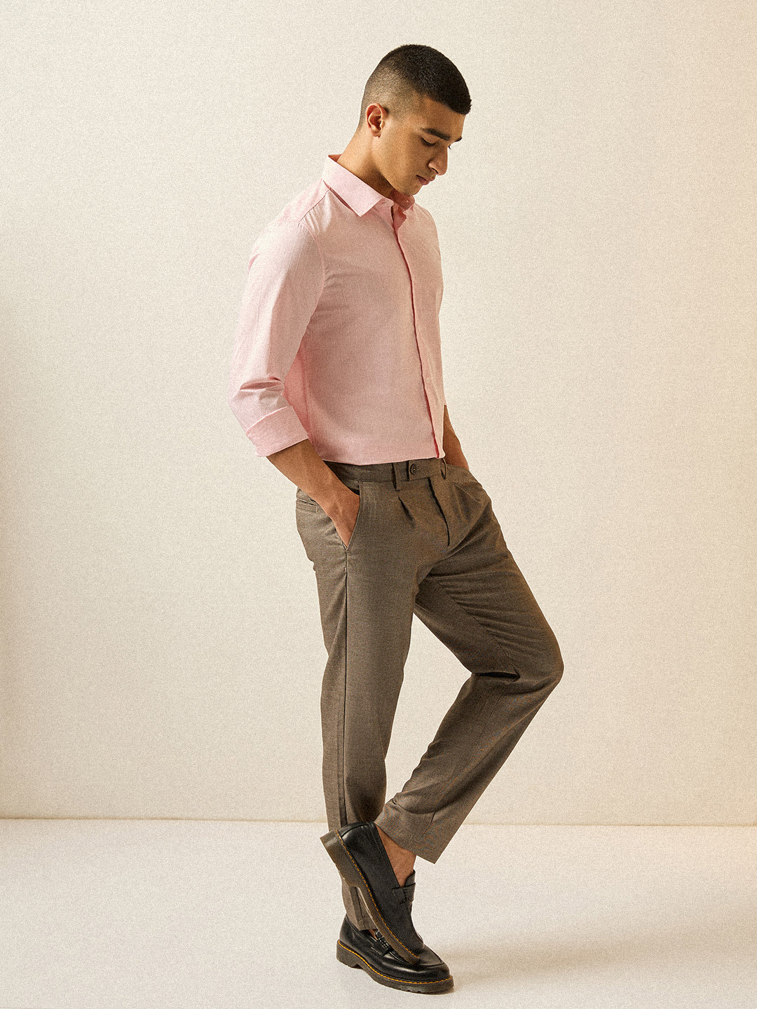 Men Light Pink Striped Tailored Fit Formal Shirt