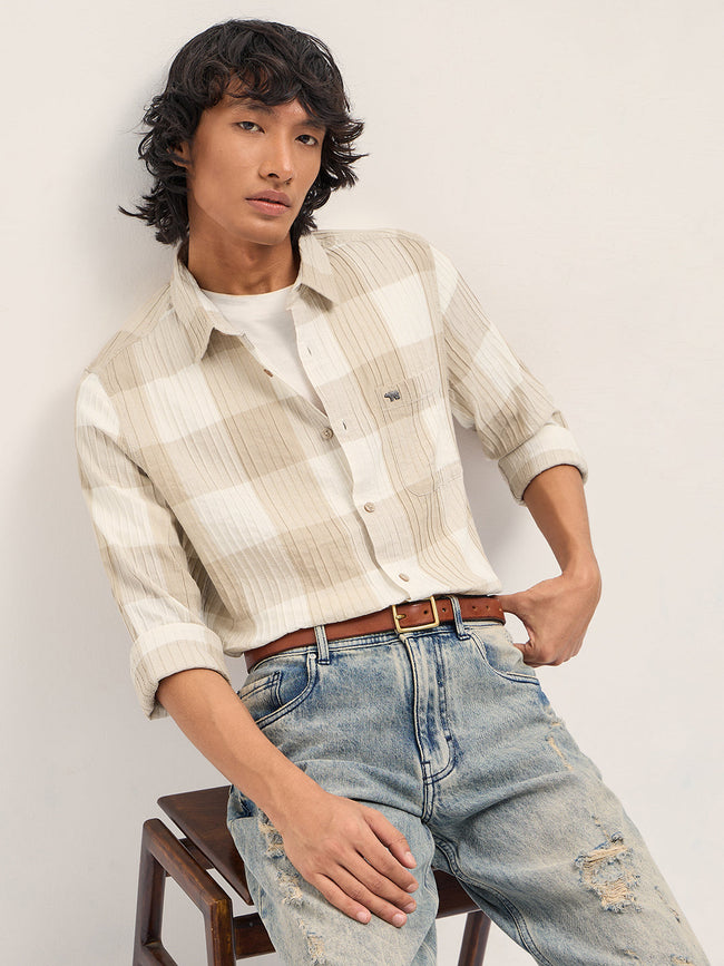 Men Beige Slim Fit Casual Shirt