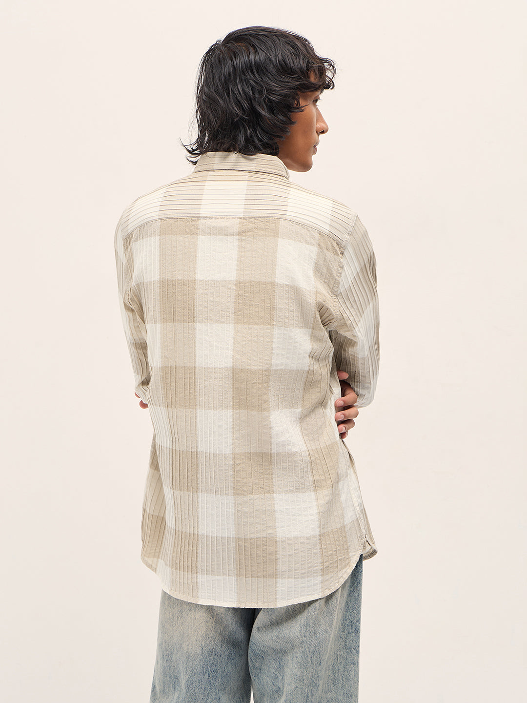 Men Beige Slim Fit Casual Shirt