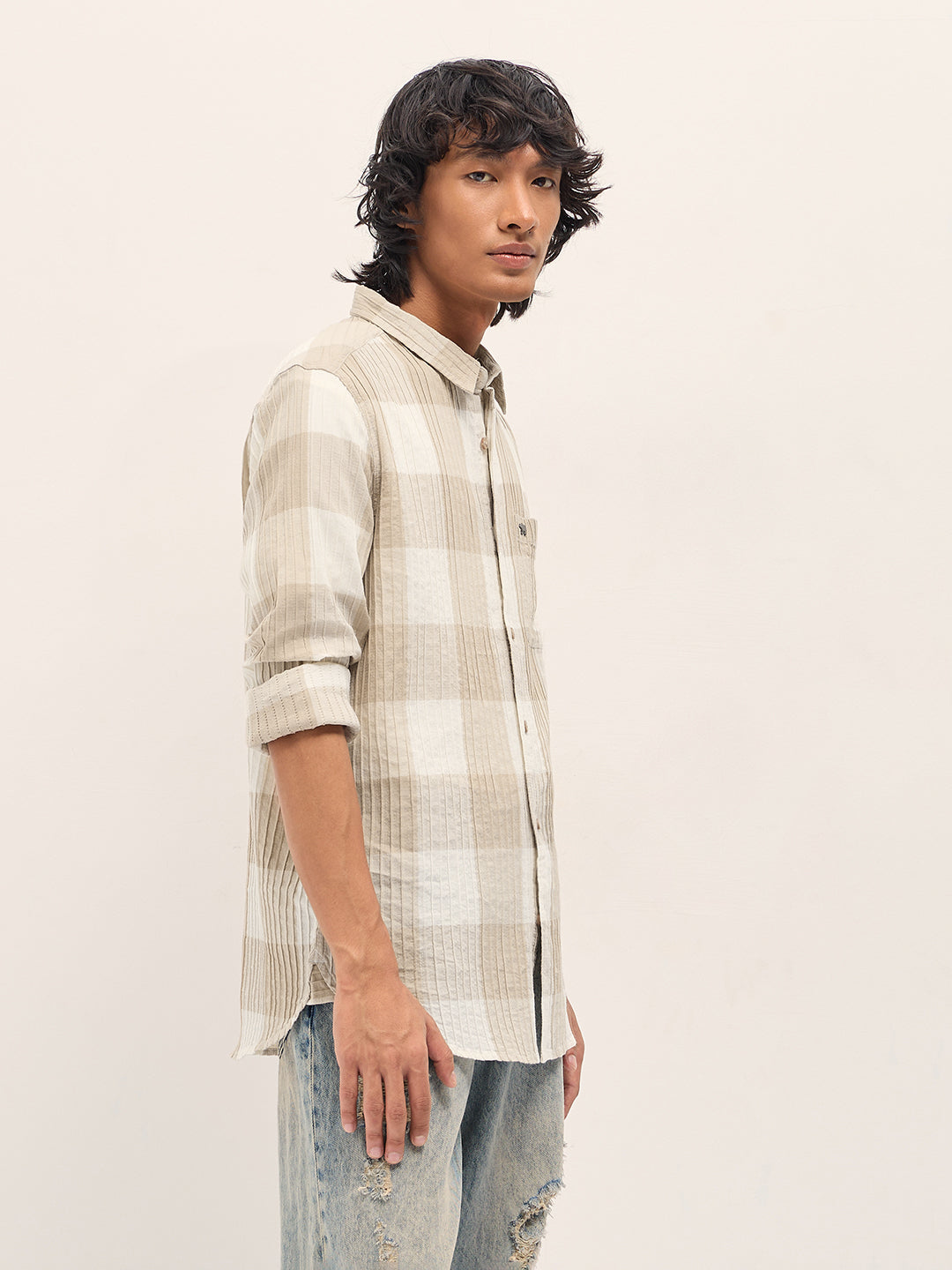 Men Beige Slim Fit Casual Shirt