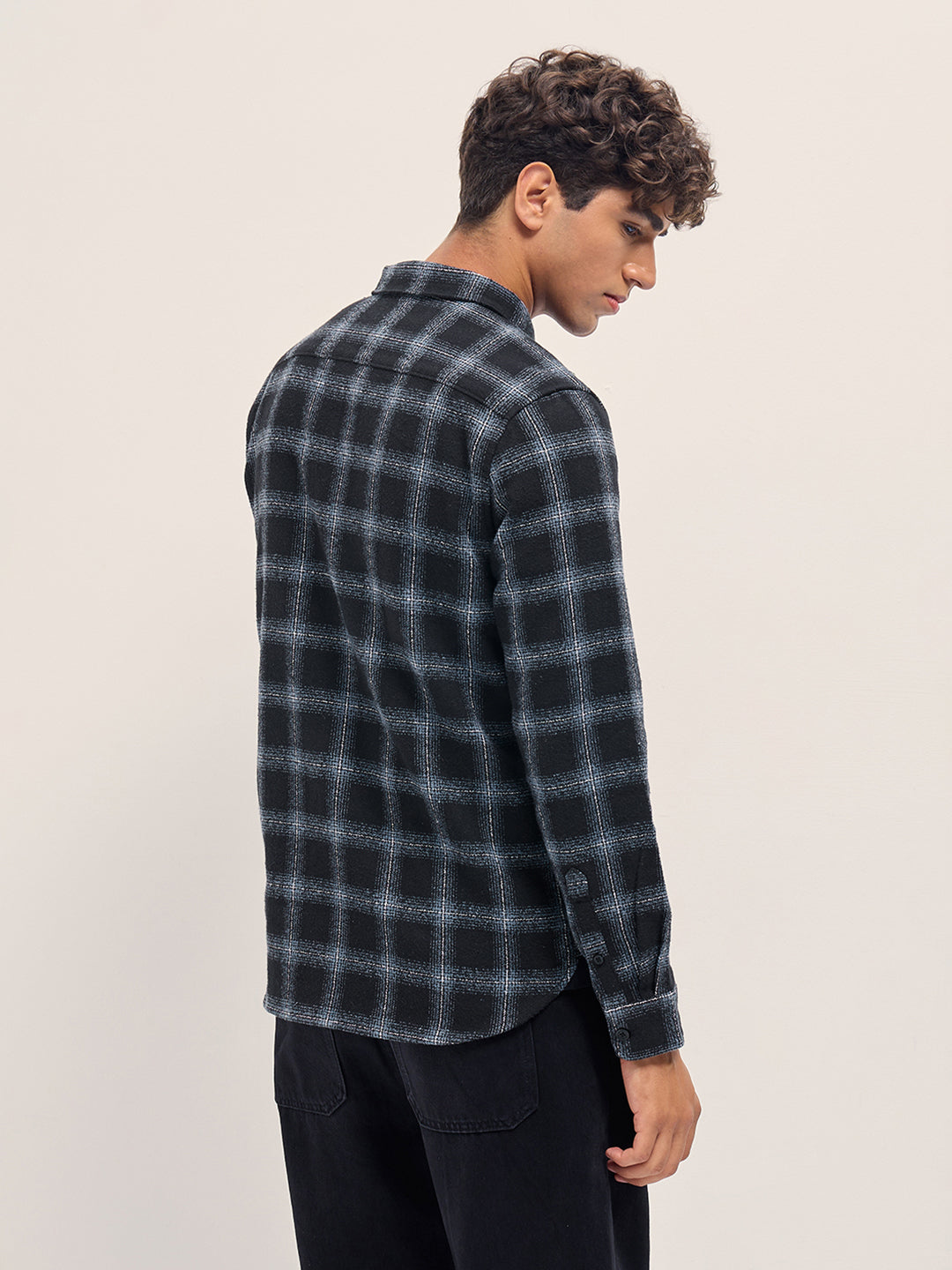 Men Black Block Check Slim Fit Casual Shirt
